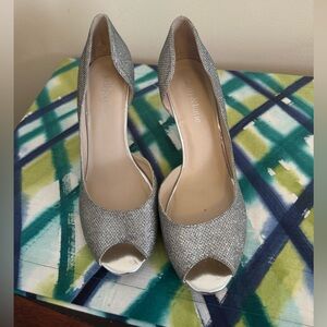 Kelly & Katie Glittering Silver Peep Toe Heels